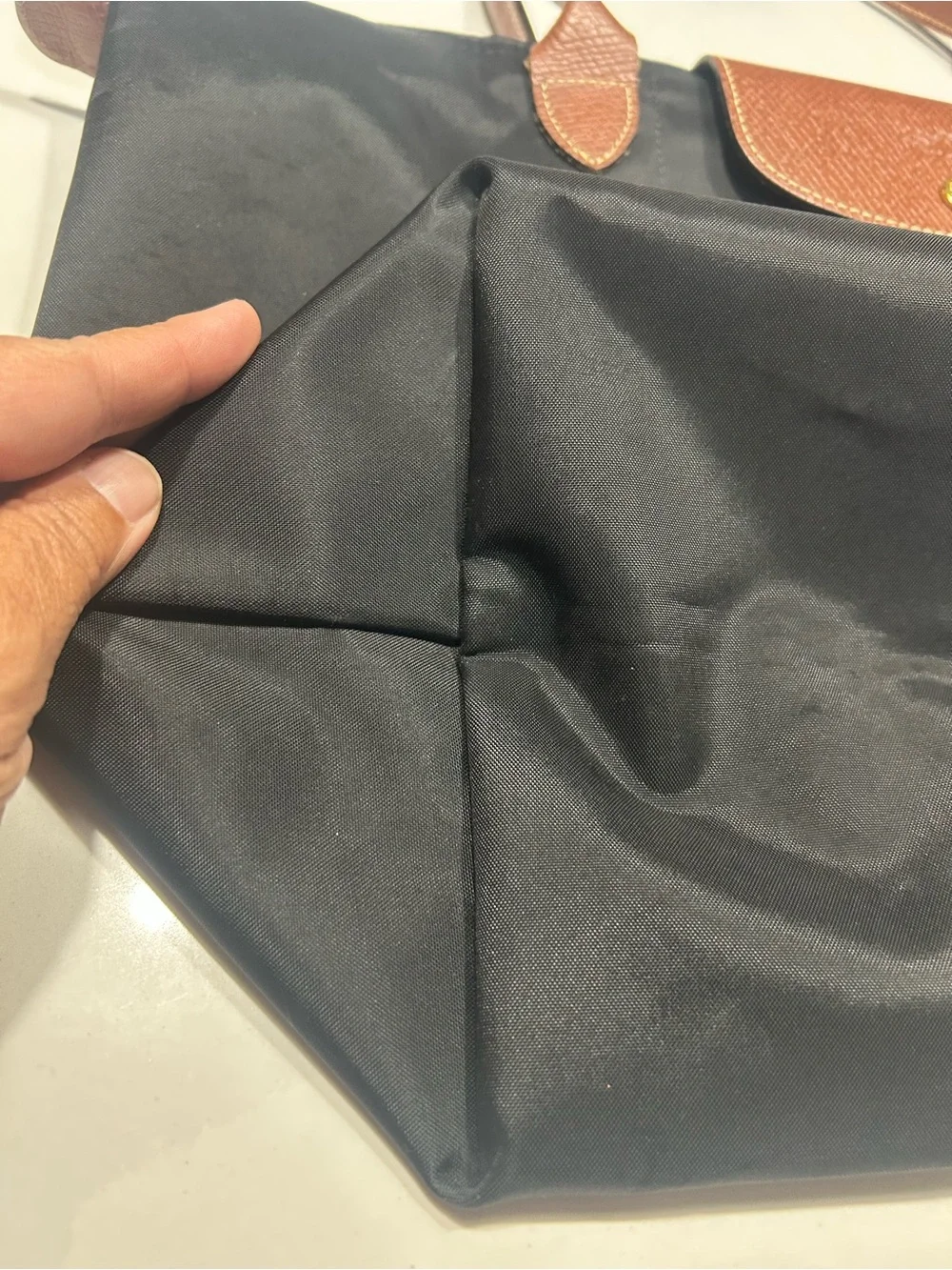 Longchamp Black Tote with Brown Trim and Handles